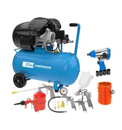 Güde Kompressor 50 liter - dobbelt cylinder - med tilbehør