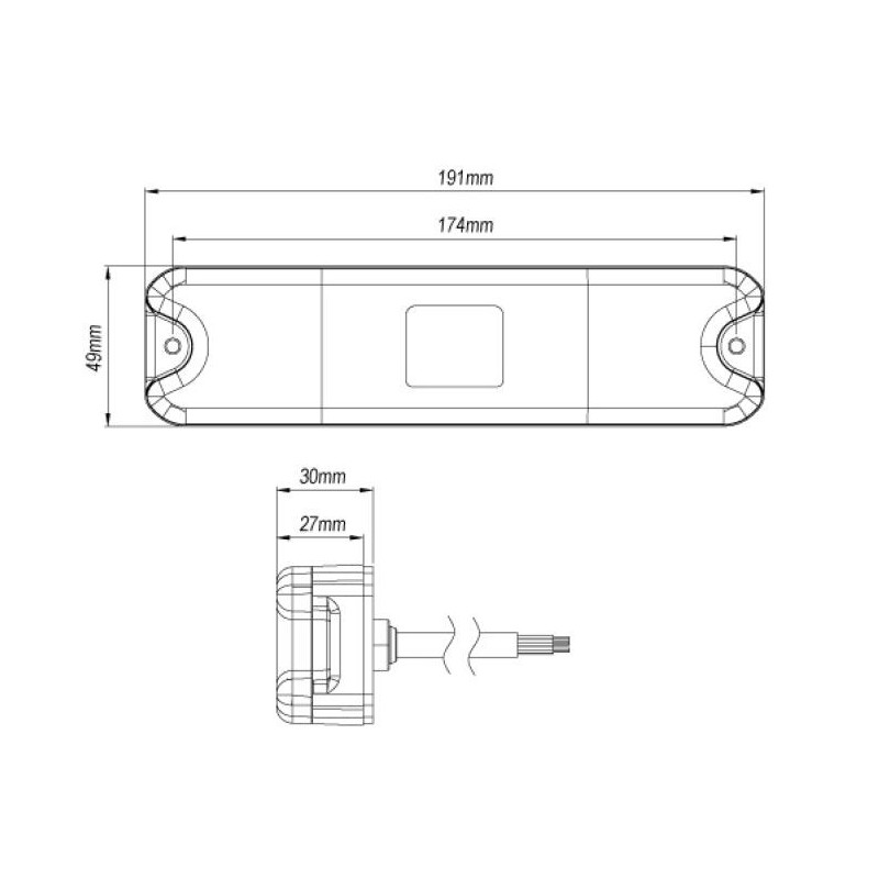 Lang Baglygte med 4 funktioner - 191 x 50 mm - 12/24 volt