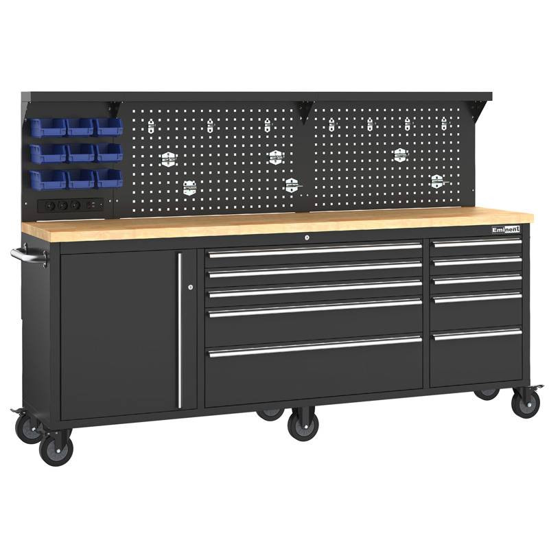 Værkstedsvogn + bord 215 cm - med lys og 230 v udtag