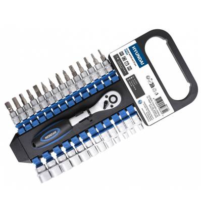 Hyundai 1/4" Topnøgle & bitssæt 27 dele