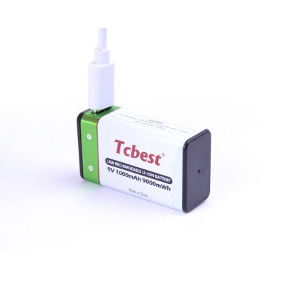 Opladeligt 9 volt batteri - USB stik