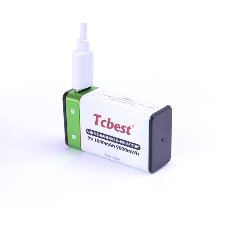 Opladeligt 9 volt batteri - USB stik