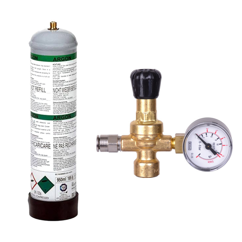 Argon gasflaske 950 ml + manometer - pakke