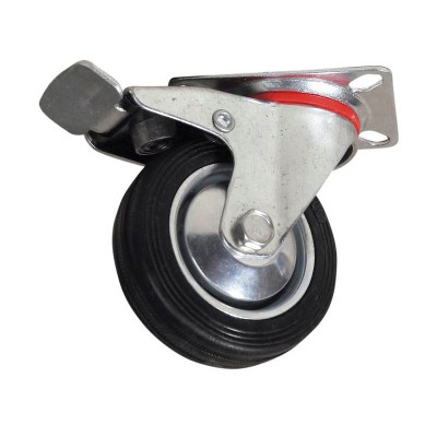 Transporthjul ø 75 mm hård gummi m/lås og drejefod
